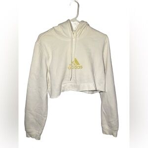 Adidas White Cut off Hoodie Sweatshirt with Gold Logo